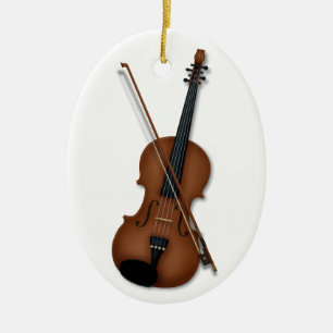 Violin & Bow Trompe L'oeil Musical Instrument Julgransprydnad Keramik
