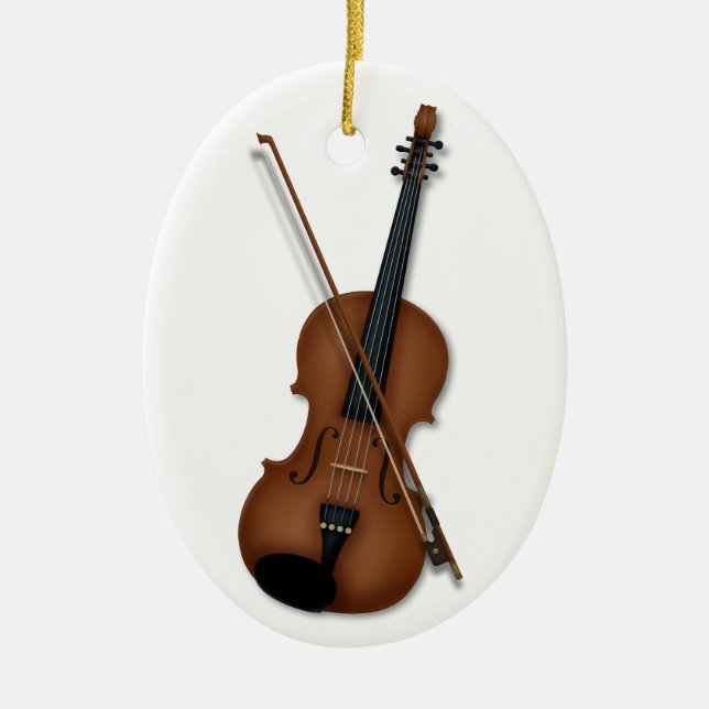 Violin & Bow Trompe L'oeil Musical Instrument Julgransprydnad Keramik (Framsidan)