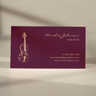 Violin Burgundy Elegant Professionell Music Teache Visitkort