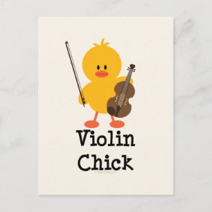 Violin Chick Postcard Vykort