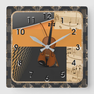 Violin i Abstrakt Music-Theme Fyrkantig Klocka