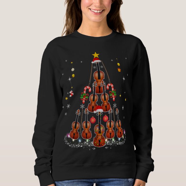 Violin Instrument Santa Hat jul Ljus Julafton T Shirt (Framsida)