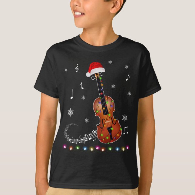 Violin Instrument Santa Hat jul Ljus Julafton T Shirt (Framsida)