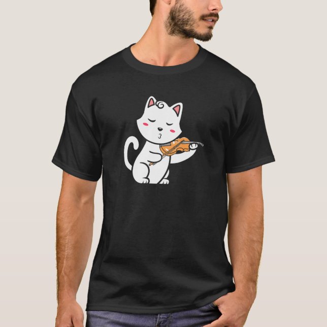 Violin Katt Katt  Liten Musiker T Shirt (Framsida)