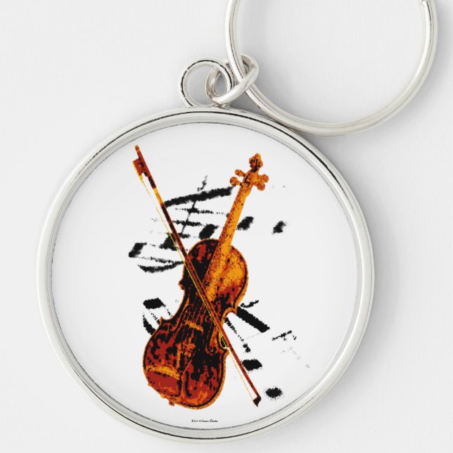 Violin Keychain Rund Silverfärgad Nyckelring (Framsidan)