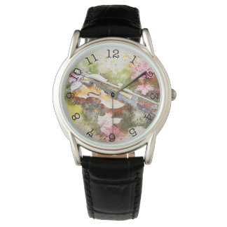 Violin-Krona Protector Black Leather Watch Armbandsur