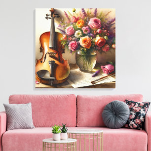 Violin, Lakan Music och Vas i Flowers Canvastryck