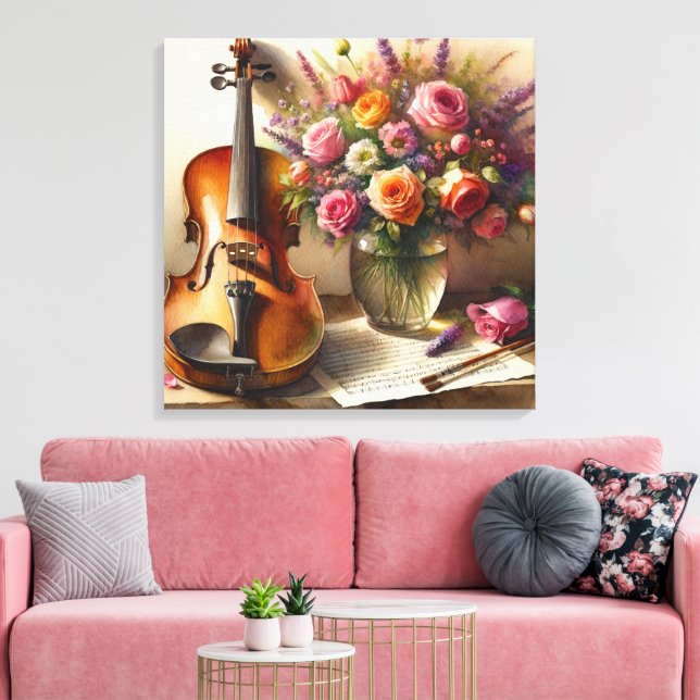 Violin, Lakan Music och Vas i Flowers Canvastryck (Insitu (Vardagsrum))