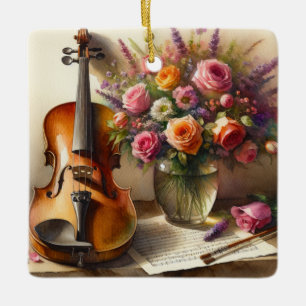 Violin, Lakan Music och Vas i Flowers Julgransprydnad Keramik