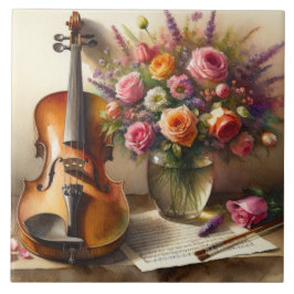 Violin, Lakan Music och Vas i Flowers Kakelplatta