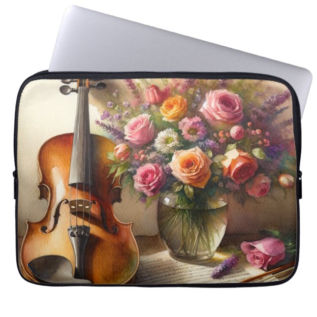 Violin, Lakan Music och Vas i Flowers Laptop Fodral (Framsidan)