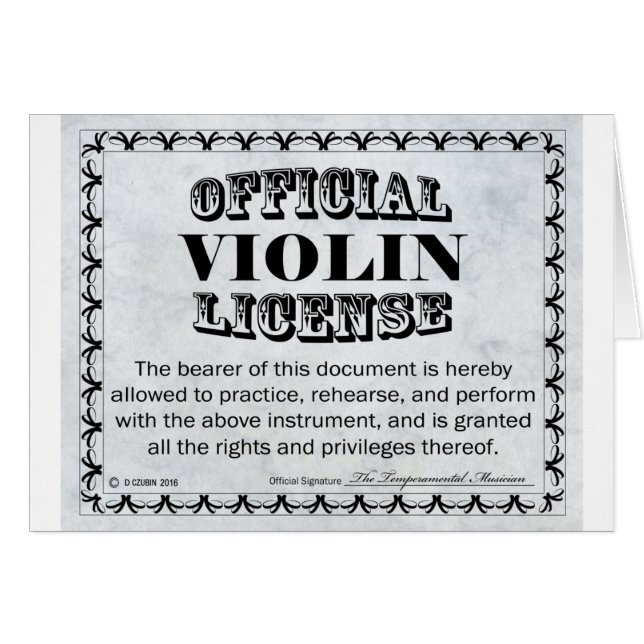 Violin License Hälsningskort (Framsidan Horizontal)