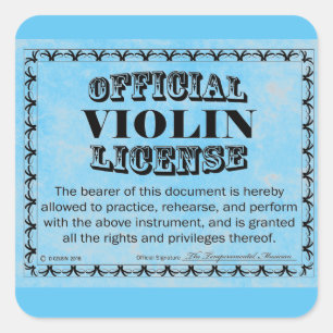 Violin License Square Sticker Fyrkantigt Klistermärke