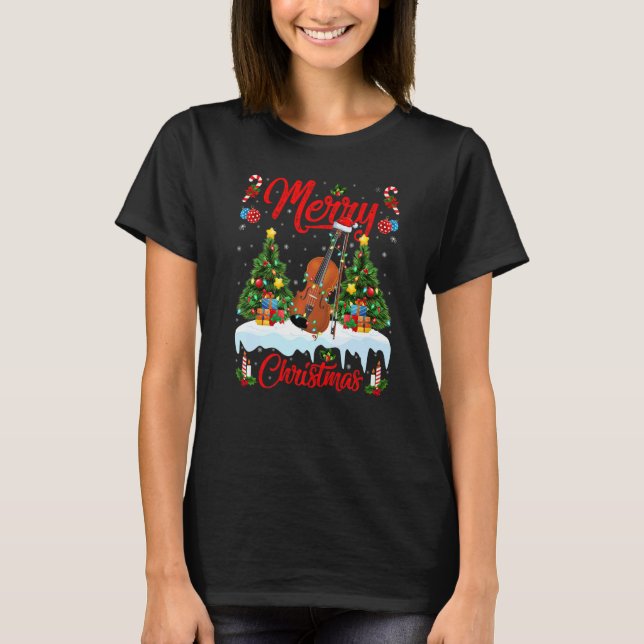 Violin  Lights Xmas Tree Santa Violin Christmas T Shirt (Framsida)