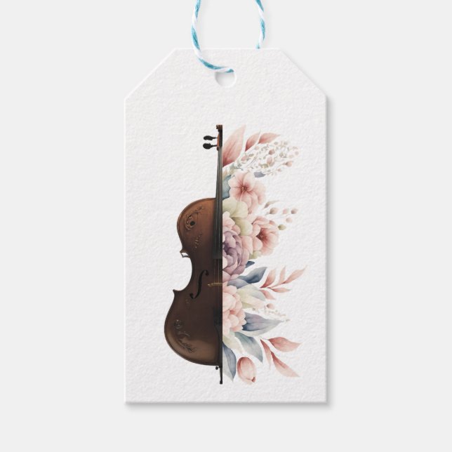 Violin med blommor. presentetikett (Framsidan)