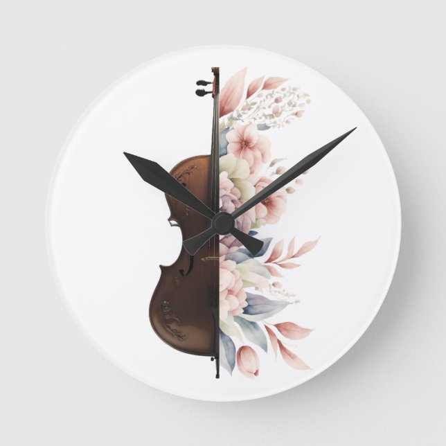 Violin med blommor. rund klocka (Framsida)