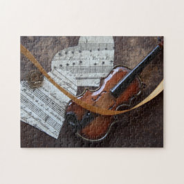 Violin med bok och hjärtan pussel