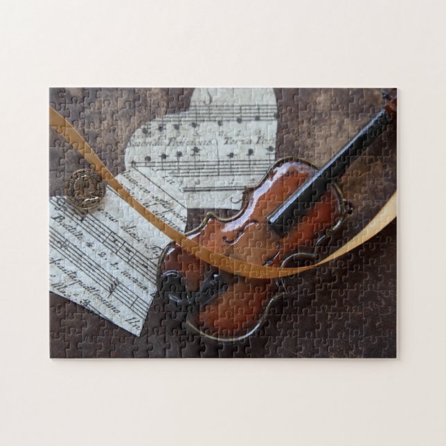 Violin med bok och hjärtan pussel (Horisontell)