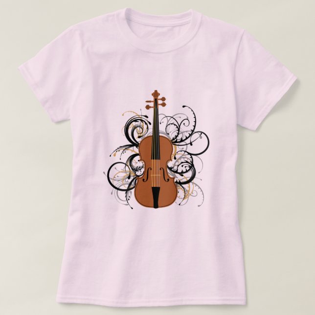 Violin med Swirls Tee Shirt (Design framsida)