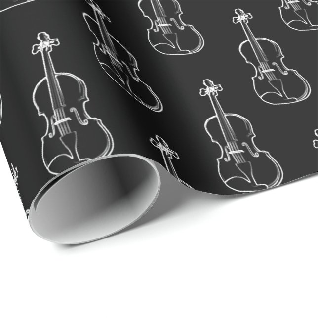 Violin Mönster - Black and White Presentpapper (Rullad Hörn)