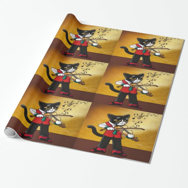 Violin Music Cat Presentpapper (Utrullad)
