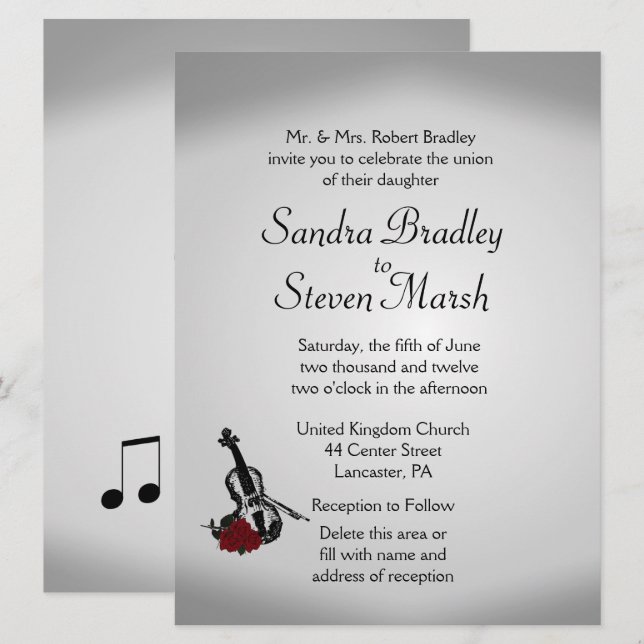 Violin Music Wedding bjudande 6,5 tum x 8,75 tum Inbjudningar (Fram/baksida)