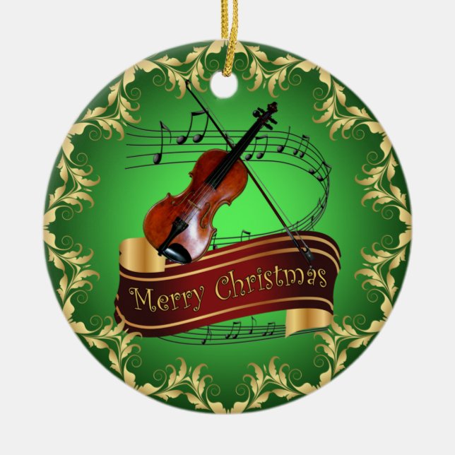 Violin ~ Musical Rulla ~ God jul ~ * ~ Julgransprydnad Keramik (Framsidan)