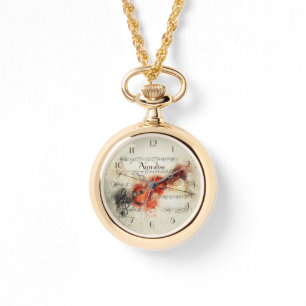 Violin Musik noter Personlig Necklace Watch Armbandsur