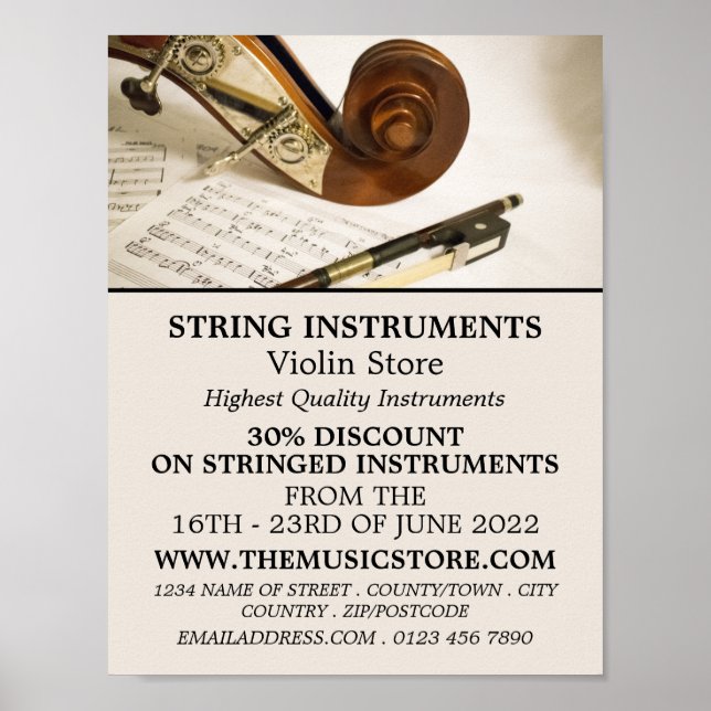 Violin Note Lakan, Musical Instrument Store Poster (Framsidan)