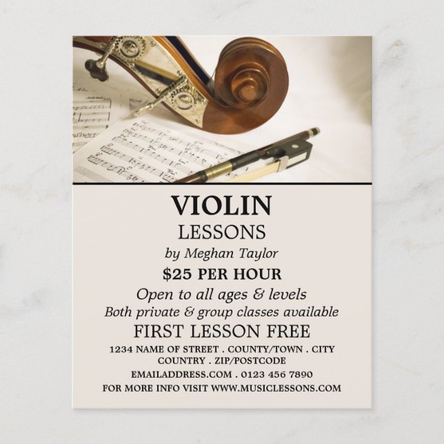 Violin Note Lakan, Violin Lessons Reklamation Flygblad (Framsidan)