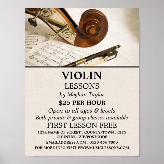 Violin Note Lakan, Violin Lessons Reklamation Poster (Framsidan)