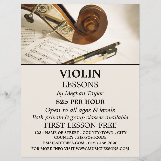 Violin Note Lakan, Violin Lessons Reklamation Reklamblad (Framsidan)