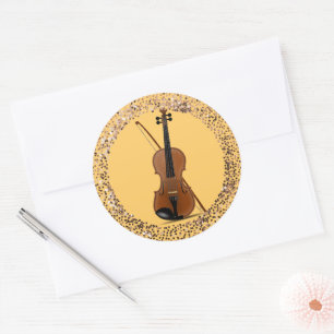 Violin och Bow, glitter ram. Runt Klistermärke