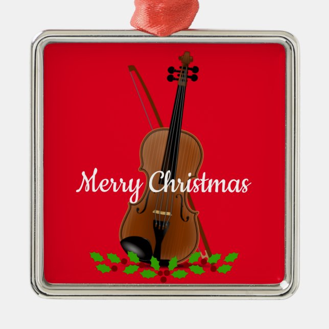 Violin och Bow jul Design Metall Ornament (Framsidan)