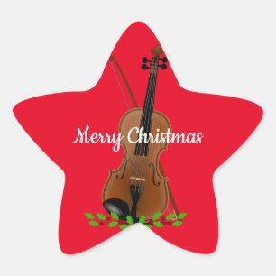 Violin- och Bow-juldesign Stjärnformat Klistermärke