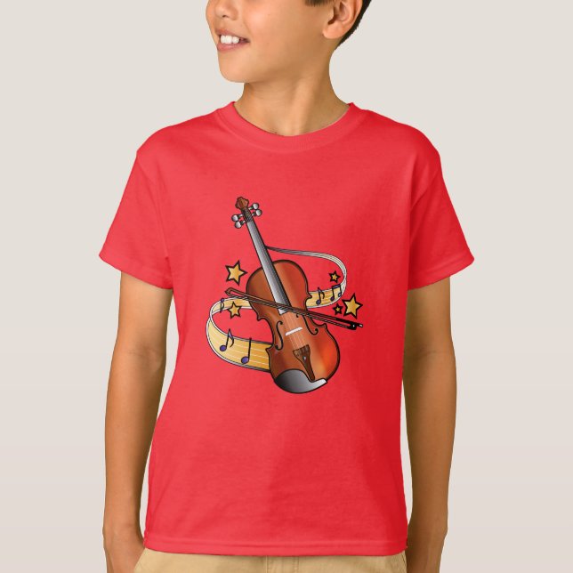Violin och Bow med Notes och Stars T Shirt (Framsida)