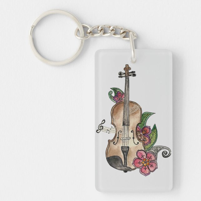 Violin- och Flowers-design i en nyckelkedja (Framsidan)