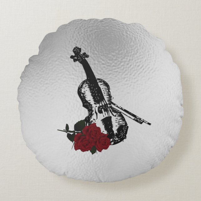 Violin och rosor rund kudde (Framsidan)