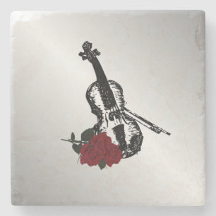 Violin och Rosor Silver Underlägg Sten