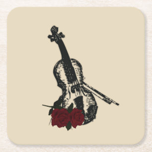 Violin och rosor underlägg papper kvadrat