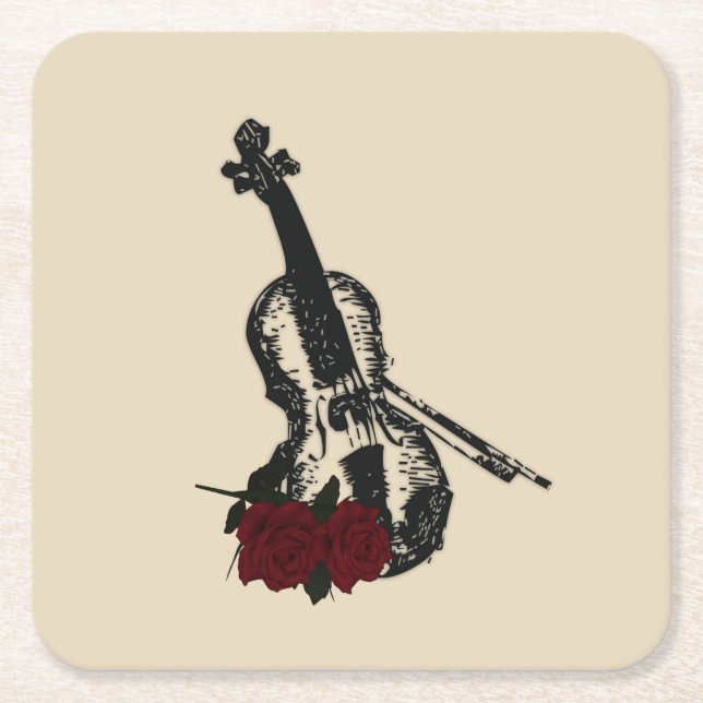 Violin och rosor underlägg papper kvadrat (Framsidan)