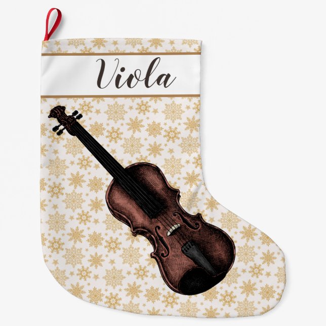 Violin och Snöflingor Stor Julstrumpa (Framsidan)