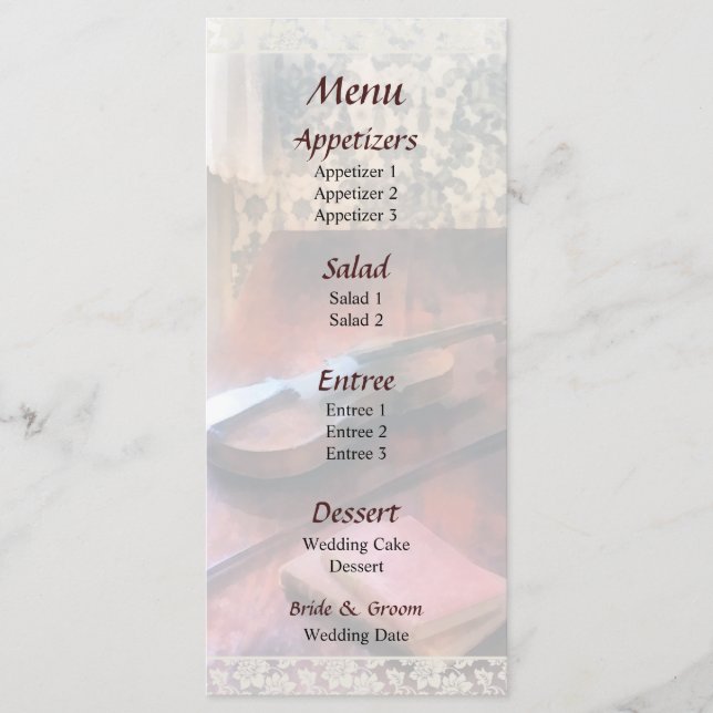 Violin på Credenza Bröllop Menu Meny (Framsida)