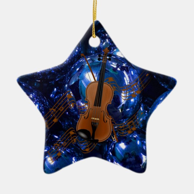 Violin på julblåa Baubles Julgransprydnad Keramik (Framsidan)
