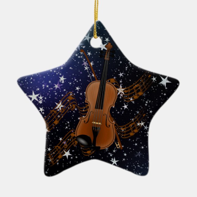 Violin på Starry Himlar Julgransprydnad Keramik (Framsidan)