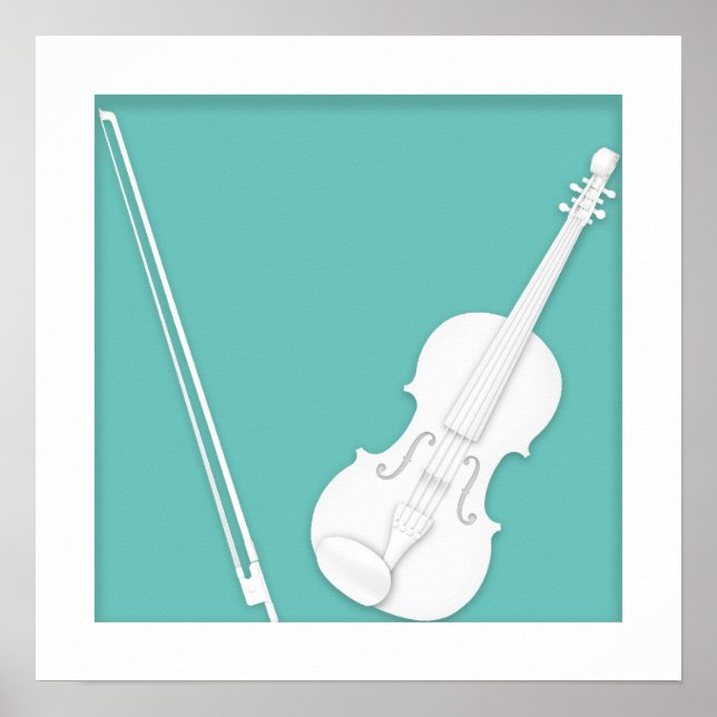 Violin Papper Cutout Illusion av Mozartini Aqua Poster (Framsidan)
