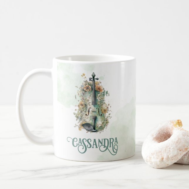 Violin Personlig Elegant Watercolor Kaffemugg (Med munk)