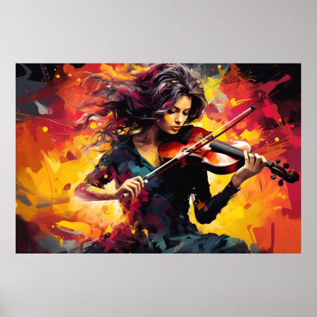 Violin Player Music Painting Abstrakt Art Decor Poster (Framsidan)