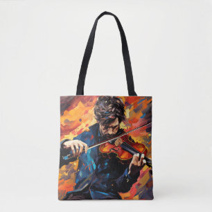 Violin Player Music Painting Abstrakt Art Decor Tygkasse