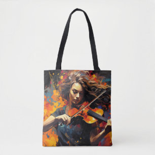 Violin Player Music Painting Abstrakt Art Decor Tygkasse